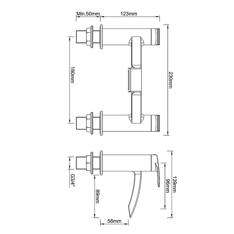 Bath Filler Tap Mixer Matt Black Double Lever ¼ Turn Waterfall Modern Bathroom - Image 3