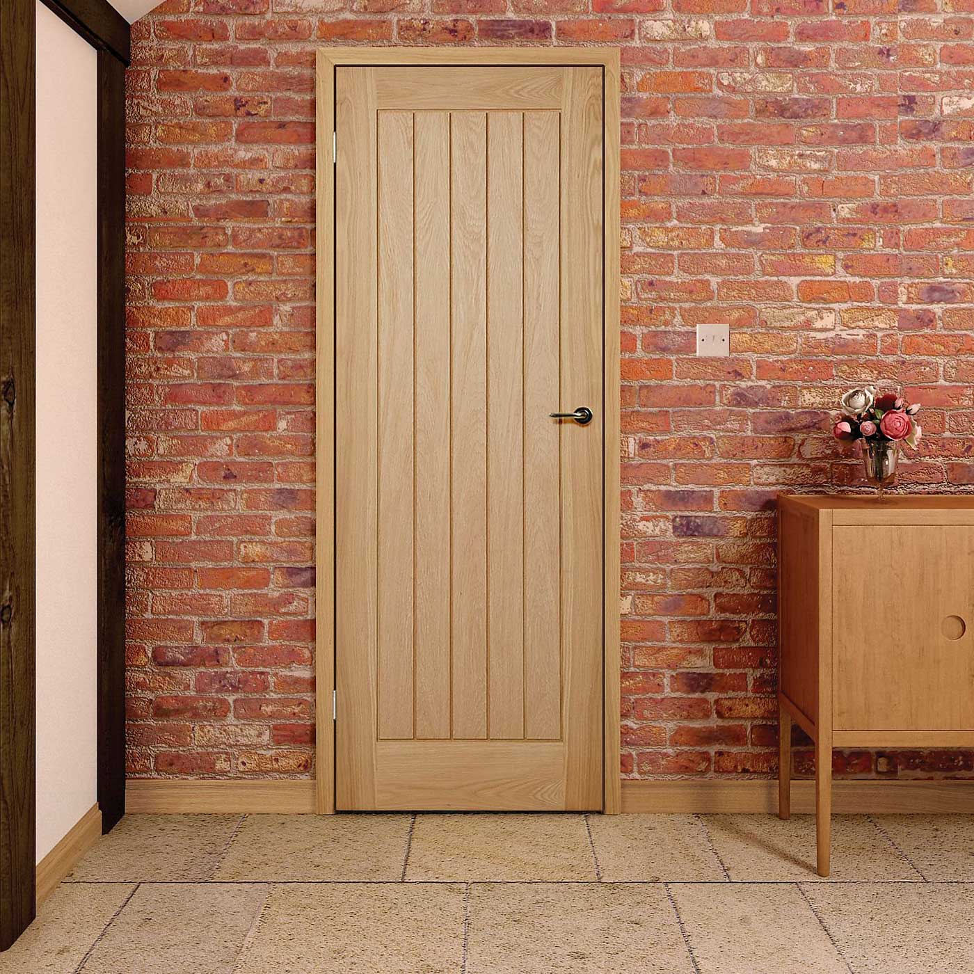 Internal Timber Door 5 Panel Unglazed Cottage Natural Oak Veneer H1981xW762 - Image 1