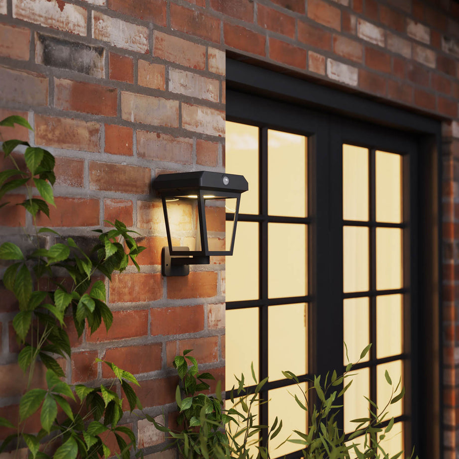 Outdoor LED Wall Light Motion Sensor Solar Powered Cool White Black Dusk-To-Dawn - Image 2