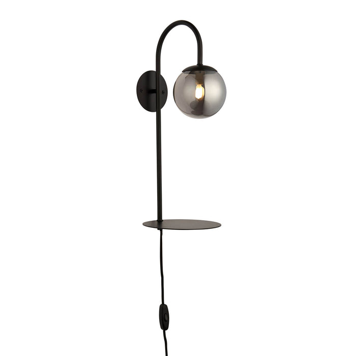 Wall Light Shelved Smoked Glass Steel Matt Black Plug-in Indoor Modern - Image 4