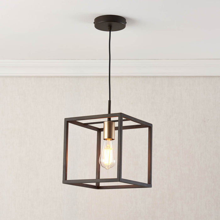 Pendant Ceiling Light 1 Lamp Box Steel Matt Bronze Effect Dimmable Industrial - Image 2