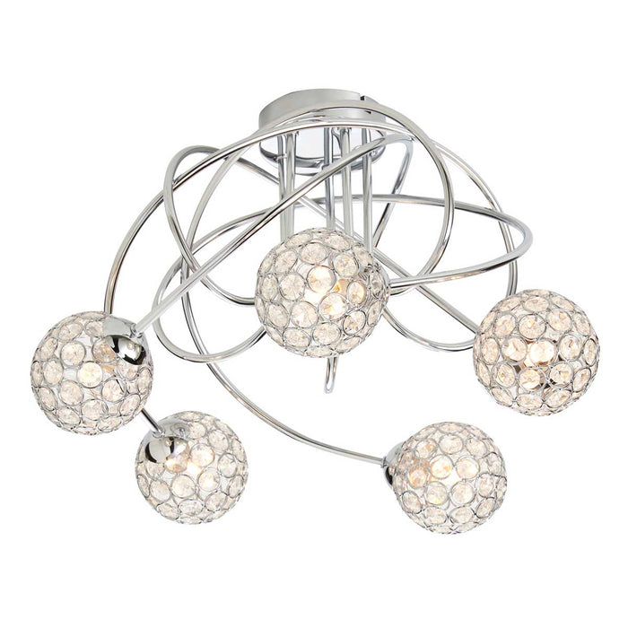 Ceiling Light Way 5 Way multi Arm Chrome Round Crystal Shades Modern Livingroom - Image 2