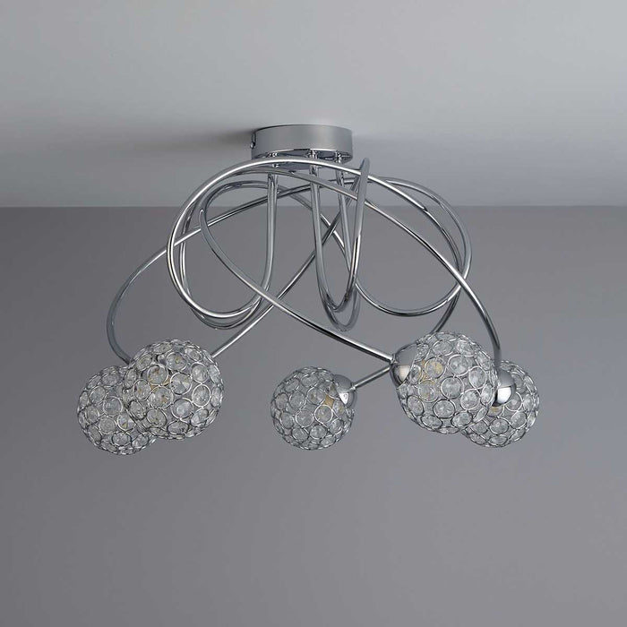 Ceiling Light Way 5 Way multi Arm Chrome Round Crystal Shades Modern Livingroom - Image 4