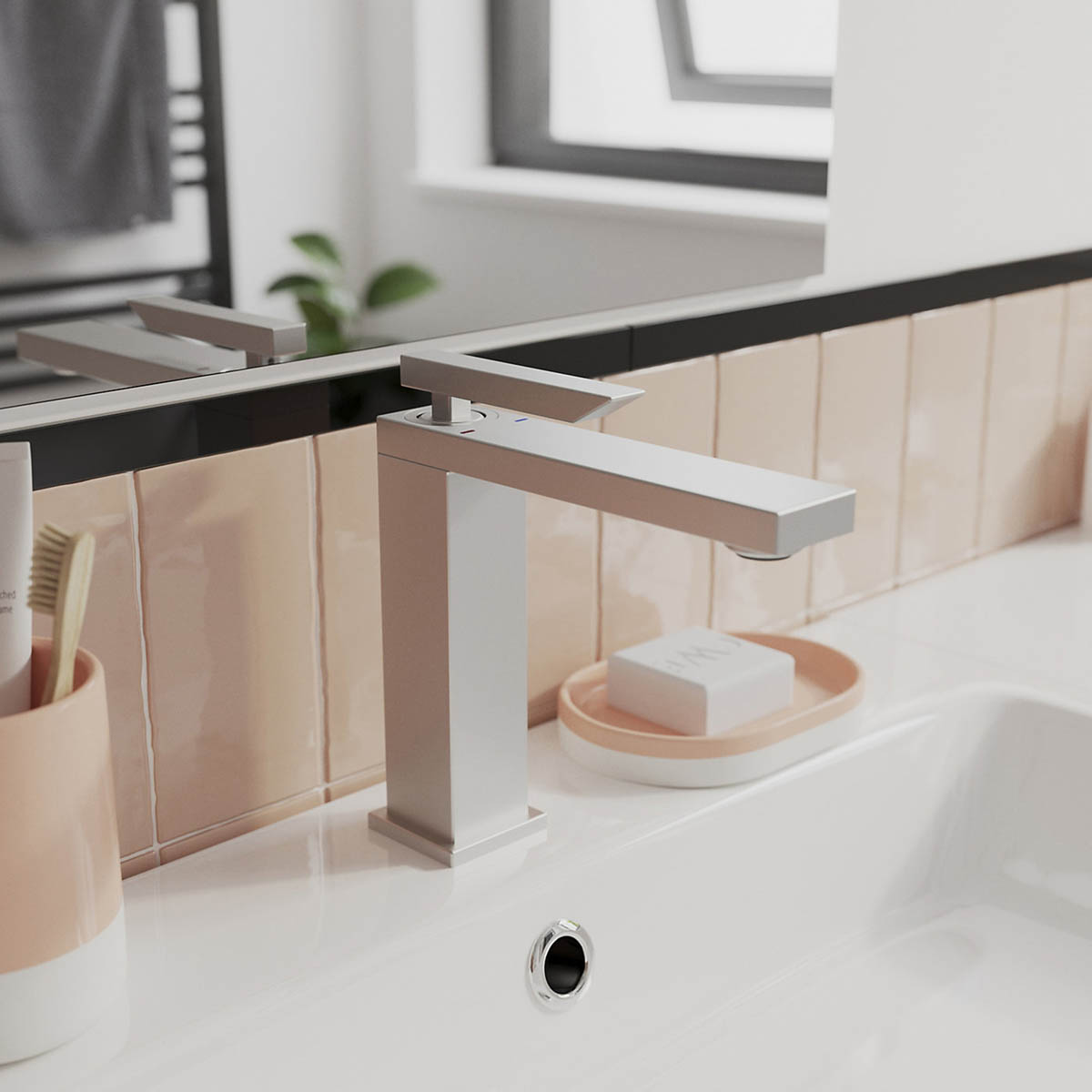 Bathroom Basin Tap Mono Mixer Chrome Medium Square Waste Single Lever Faucet - Image 5