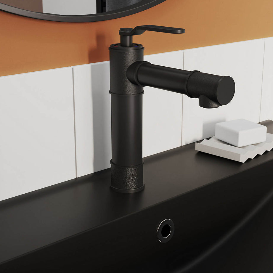 Bathroom Basin Tap Mono Mixer Tall Black Single Lever Clicker Waste Modern - Image 4