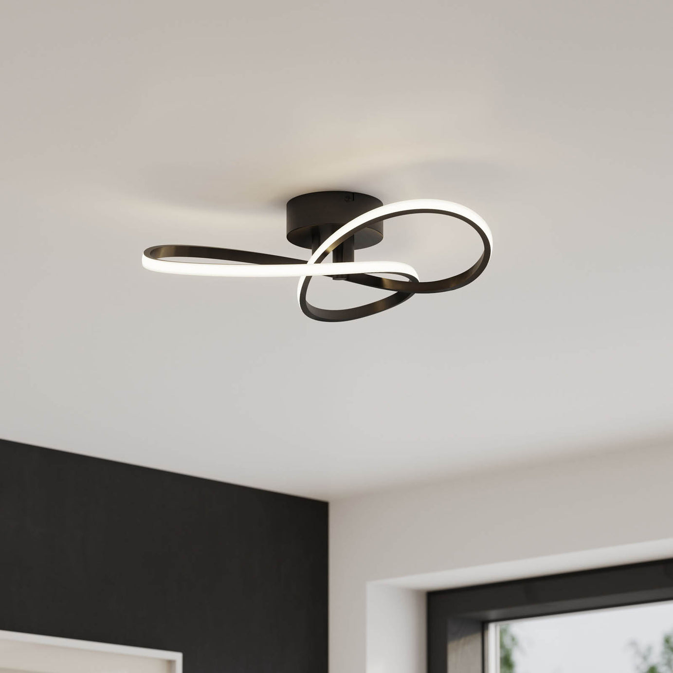 LED Ceiling Light Matt Black Warm White Chandelier Modern Bedroom Living Room - Image 2