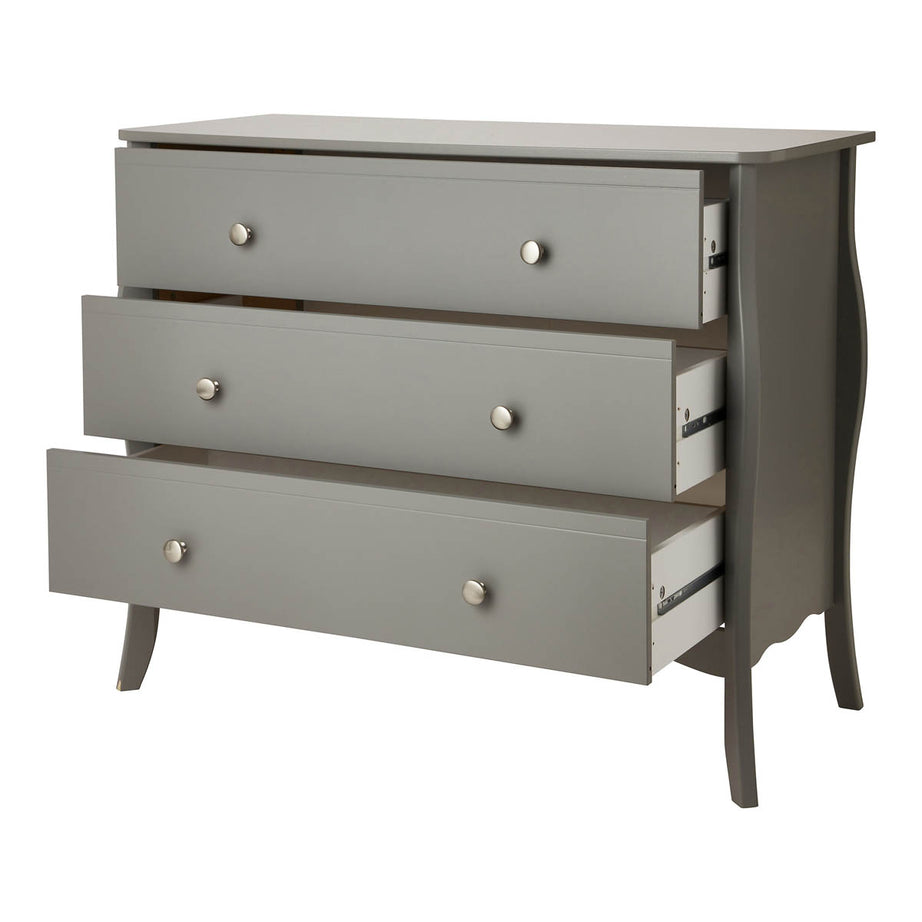 Chest of Drawers Wide 3 Drawer Satin Grey French Chic (H)800mm (W)965mm (D)450mm - Image 5