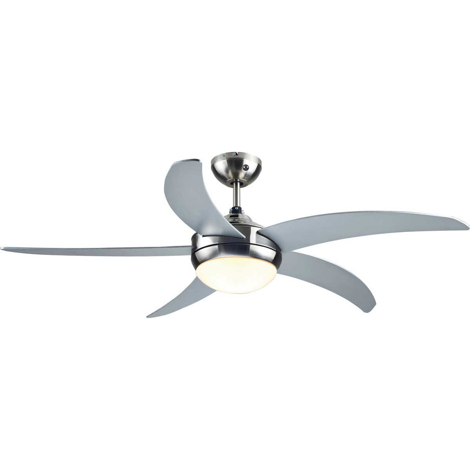 Ceiling Fan Light Silver Glass Metal Chrome Effect 3 Speeds Dimmable Modern - Image 1