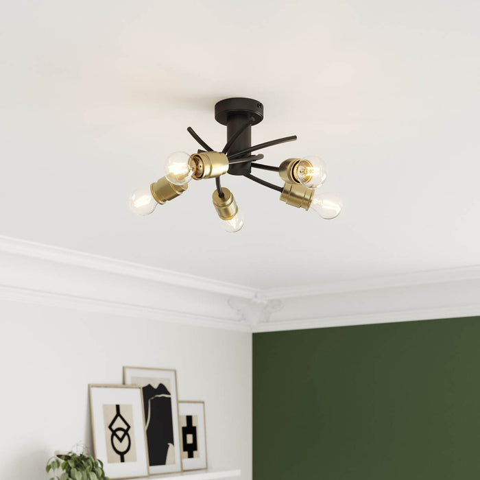 GoodHome Vintage Brushed Matt Metal Antique brass effect 5 Lamp Ceiling light - Image 1