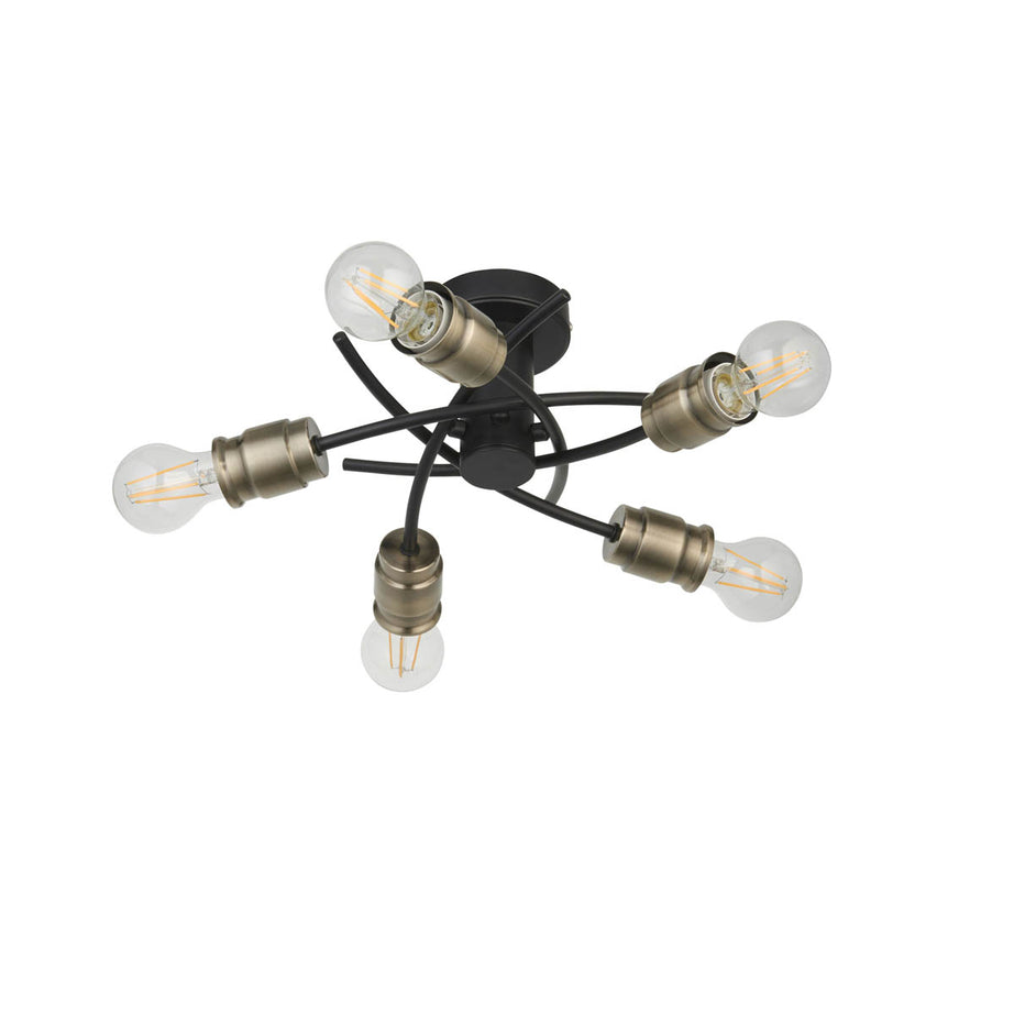 Ceiling Light 5 Way Antique Brass Matt Black E27 Vintage Living Room Bedroom 40W - Image 2
