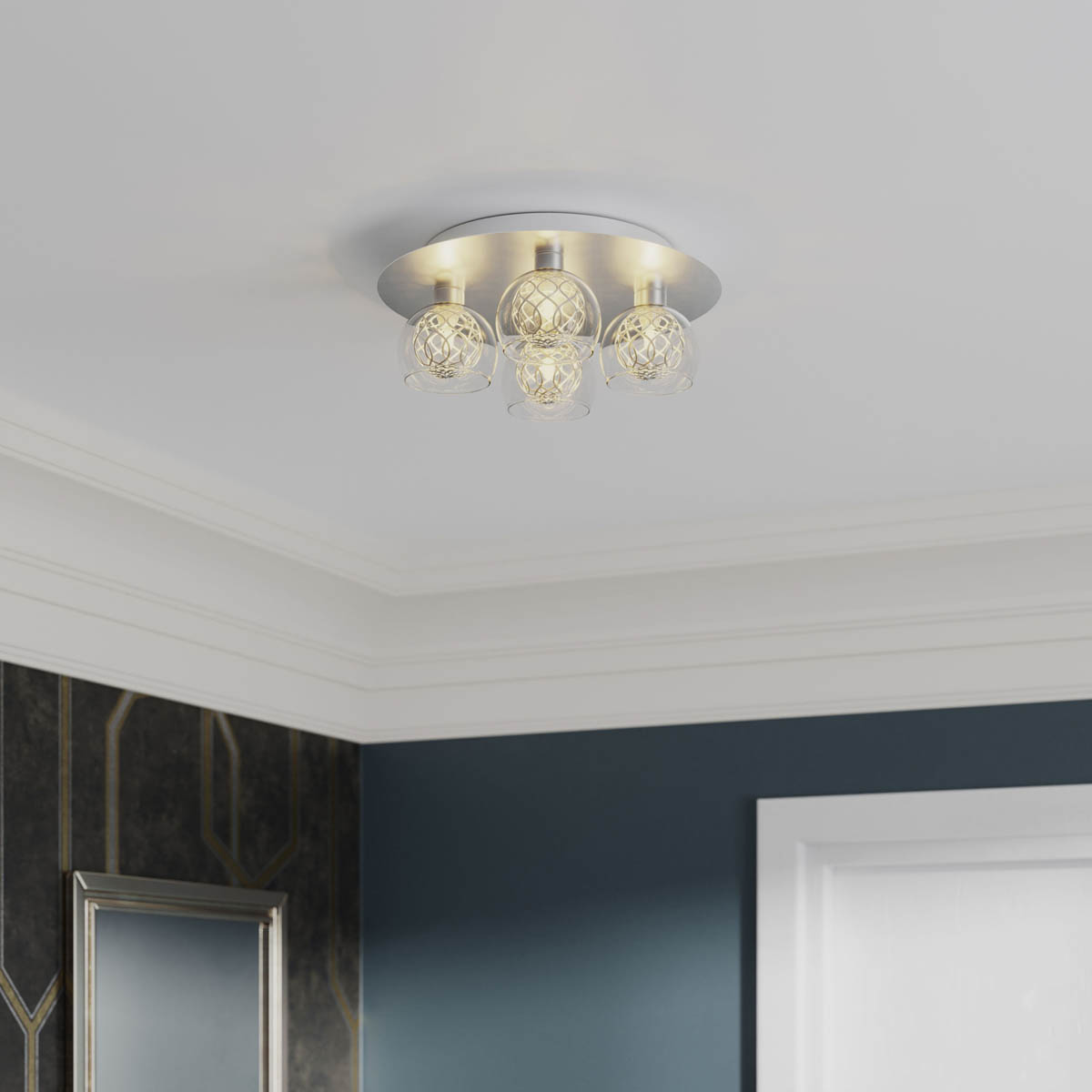 Ceiling Light 4 Lamp Spiral Glass Metal Chrome Effect Round Contemporary - Image 1