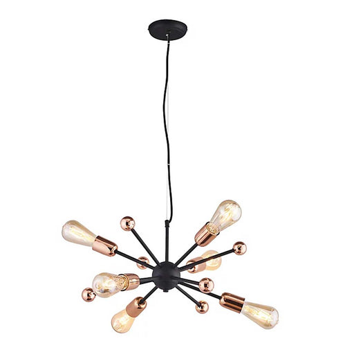 Ceiling Light pendant 6 Lamp Steel Matt Black Copper Effect Dimmable Industrial - Image 1