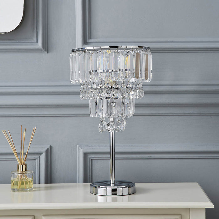 Table Lamp Crystal Beads Round Polished Chrome Effect Luxury Modern Livingroom - Image 3