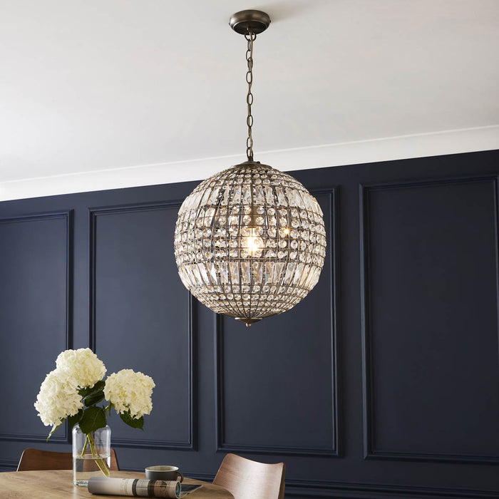 LED Ceiling Light Crystal Matt Pewter Effect Pendant Living Bedroom Chandelier - Image 2