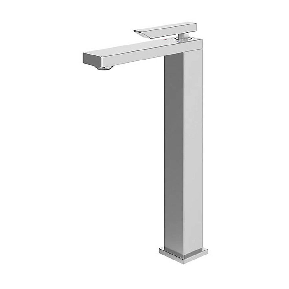 Basin Tap Mono Mixer Chrome Tall Square Single Lever Clicker Waste Bathroom - Image 1