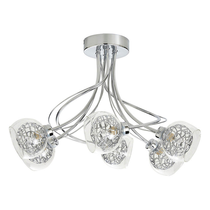 Ceiling Light Spiral 6 Way Chrome Effect Multi Arm Round Glass Shades Modern - Image 2