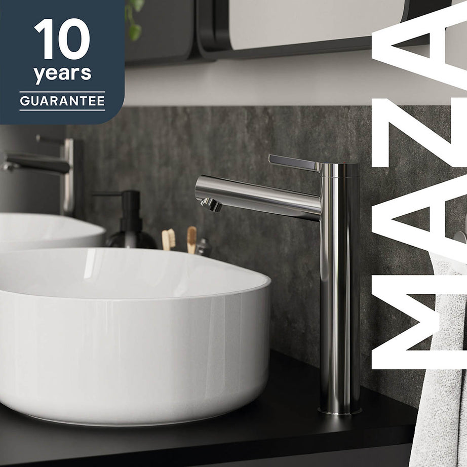 Bathroom Basin Tap Mixer Chrome Tall Single Lever Ceramic Cartridge Faucet - Image 2