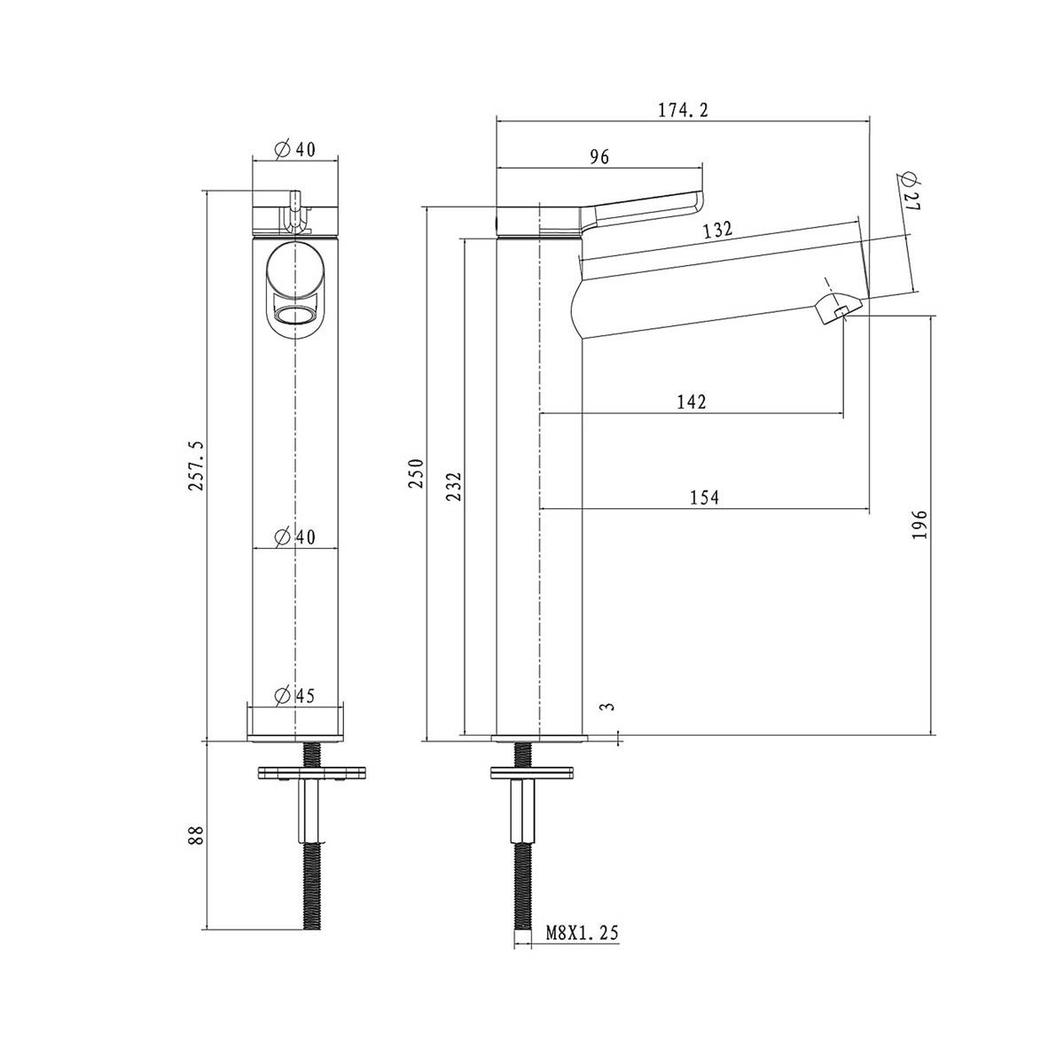 Bathroom Basin Tap Mixer Chrome Tall Single Lever Ceramic Cartridge Faucet - Image 3