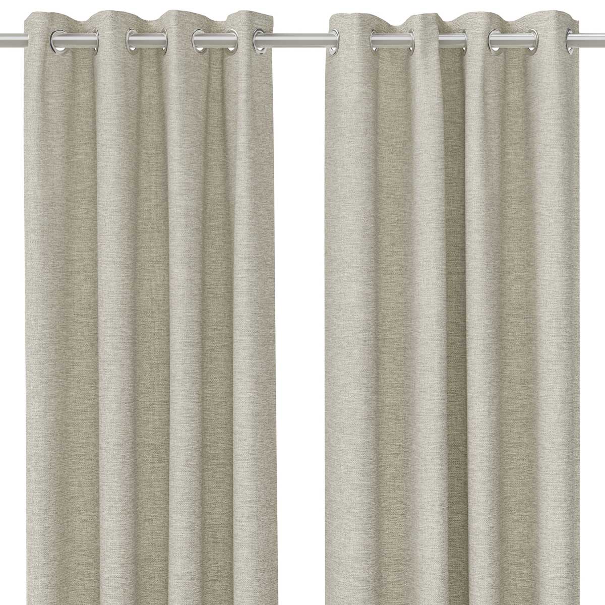 Eyelet Curtain Pair Beige Plain Lined Woven Effect Bay Windows (W)228 (L)228cm - Image 1