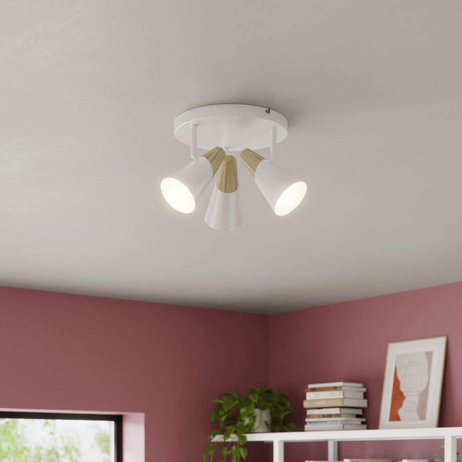 LED Ceiling Light 3 Way Spotlight Plate Matt White Adjustable Heads Modern - Image 2