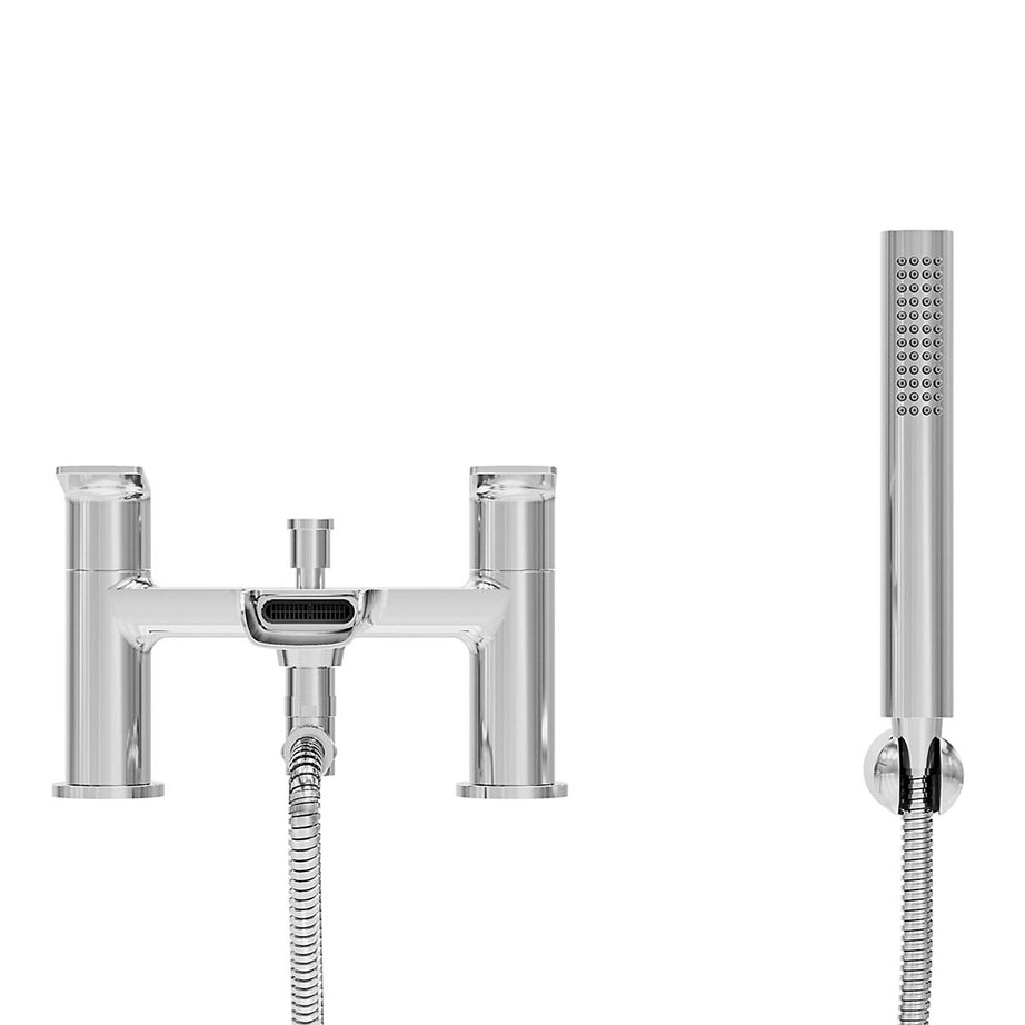 Bath Filler Tap With Hand Held Set Chrome Double Lever Single Spray Pattern - Image 3