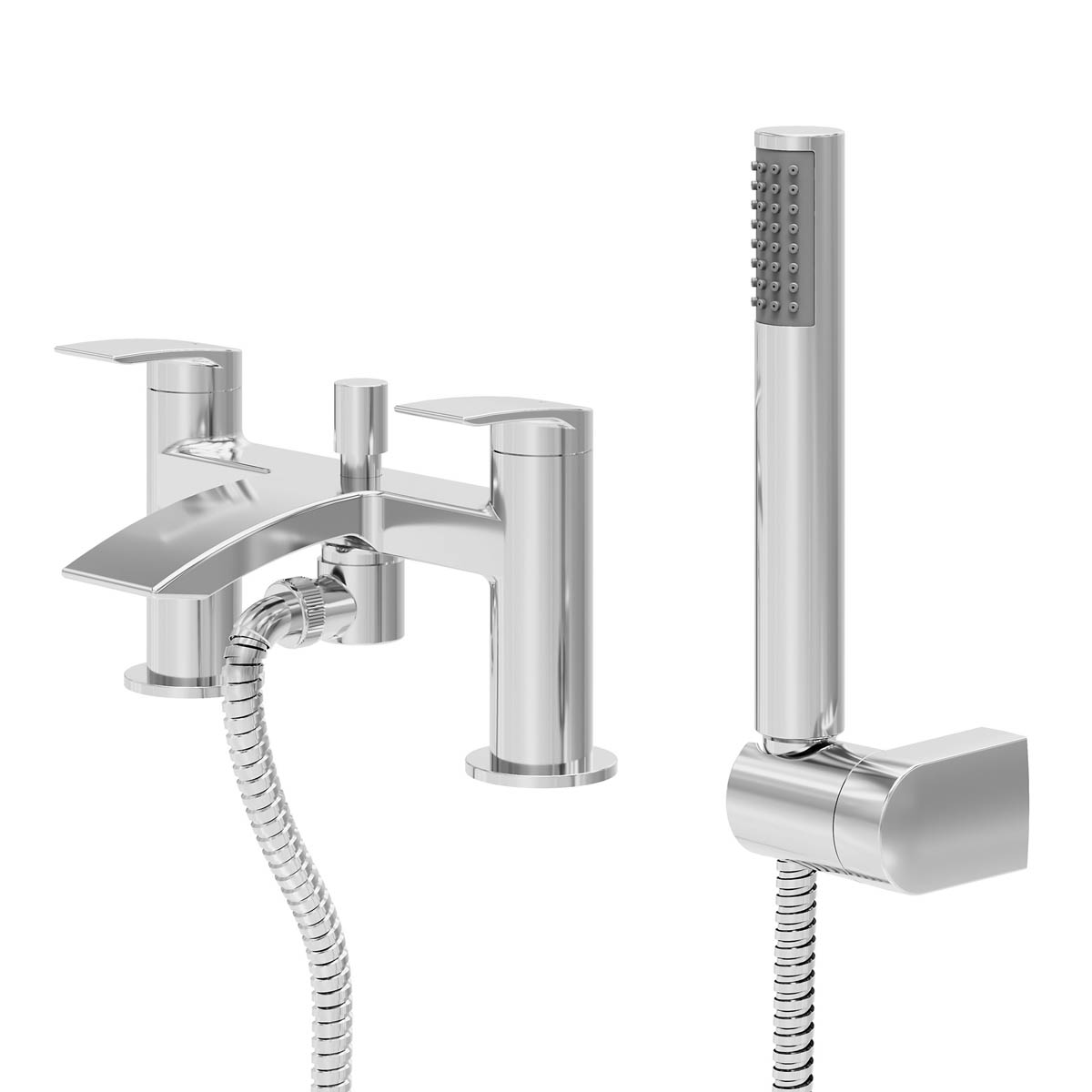 Bath Filler Tap Mixer With Hand Held Set Double Lever Single Spray Pattern - Image 1