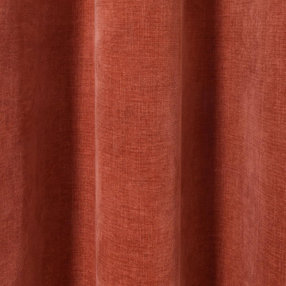 Eyelet Curtain Pair Terracotta Red Plain Woven Lined Chenille Effect W167 L228cm - Image 6