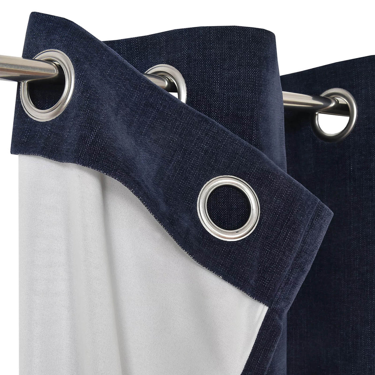 Arntzen Lined Eyelet Curtains Navy Woven Pair 167x183cm Thermal - Image 3