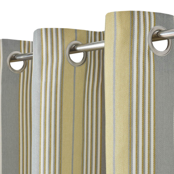 Eyelet Curtain Pair Yellow Stripes Lined Bay Window Modern (W)228 (L)228cm - Image 4