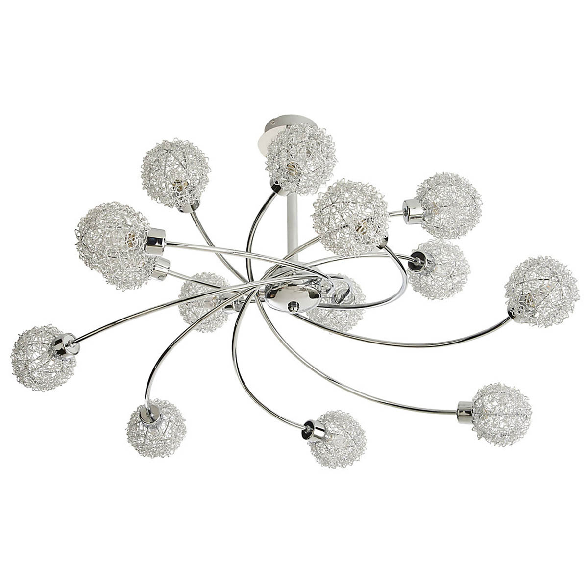 Ceiling Light 14 Lamp Brushed Twisted Metal Chrome Effect Clear Glass Modern - Image 1