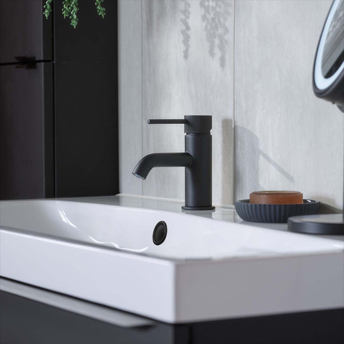 Basin Mono Mixer Tap Matt Black Single Lever Round Deck-Mounted Manual Modern - Image 3