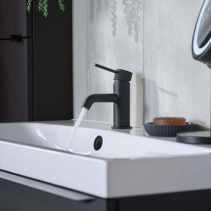 Basin Mono Mixer Tap Matt Black Single Lever Round Deck-Mounted Manual Modern - Image 4