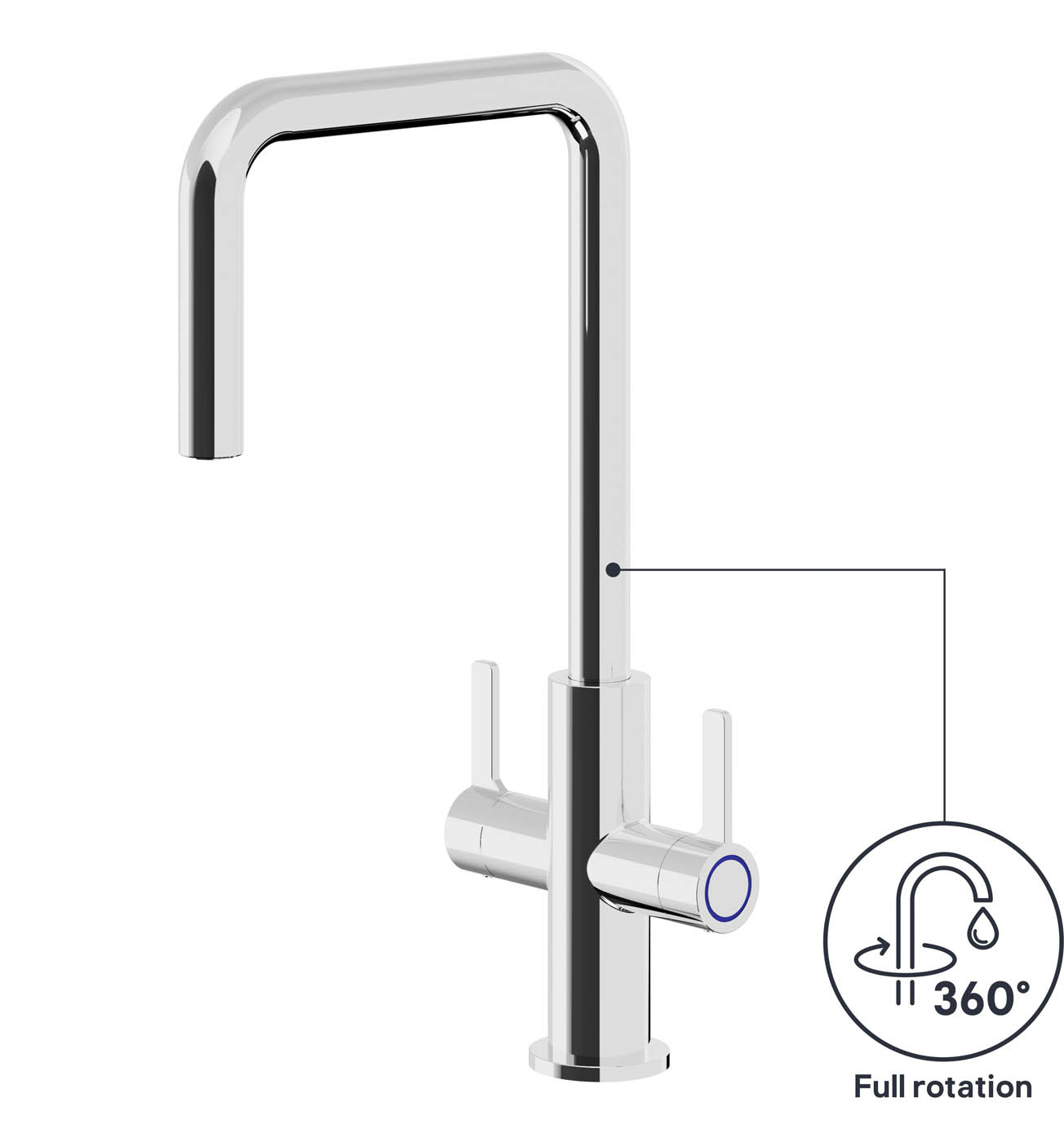 Kitchen Tap Mixer Chrome Twin Lever Swivel Spout Brass Steel Contemporary Faucet - Image 4