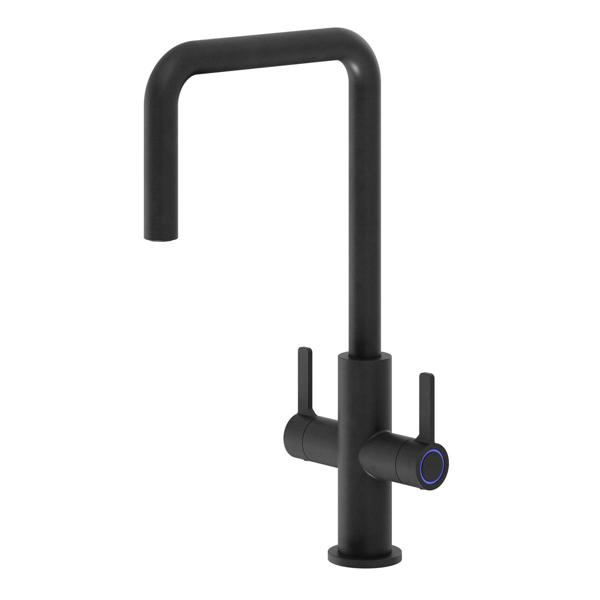 Kitchen Mixer Tap Twin Lever Matt Black Graphite Effect Modern Swivel Spout - Image 1