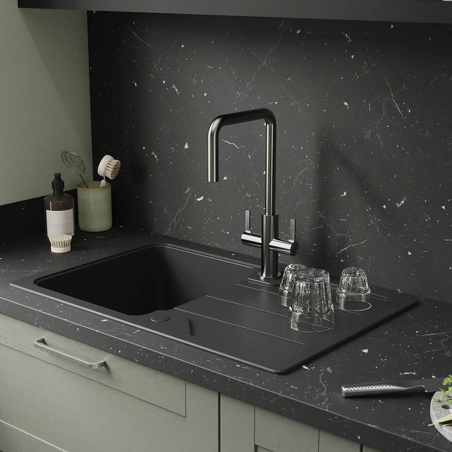 Kitchen Tap Mixer Stainless Steel Double Lever Swivel Spout Modern Faucet - Image 3