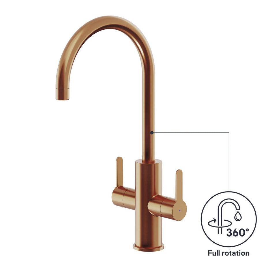 Kitchen MIxer Tap Copper Effect Twin Lever Faucet Swivel Spout Water Saving - Image 6