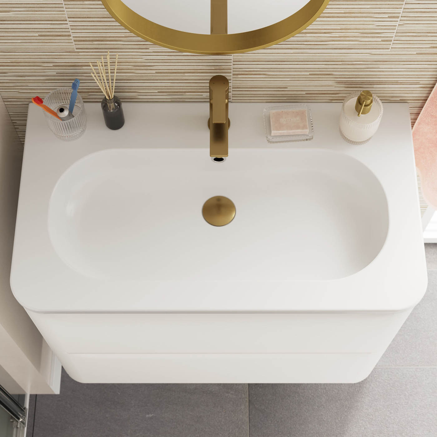 GoodHome Nevado Satin White Rectangular Vanity Basin (W)80.4cm - Image 5