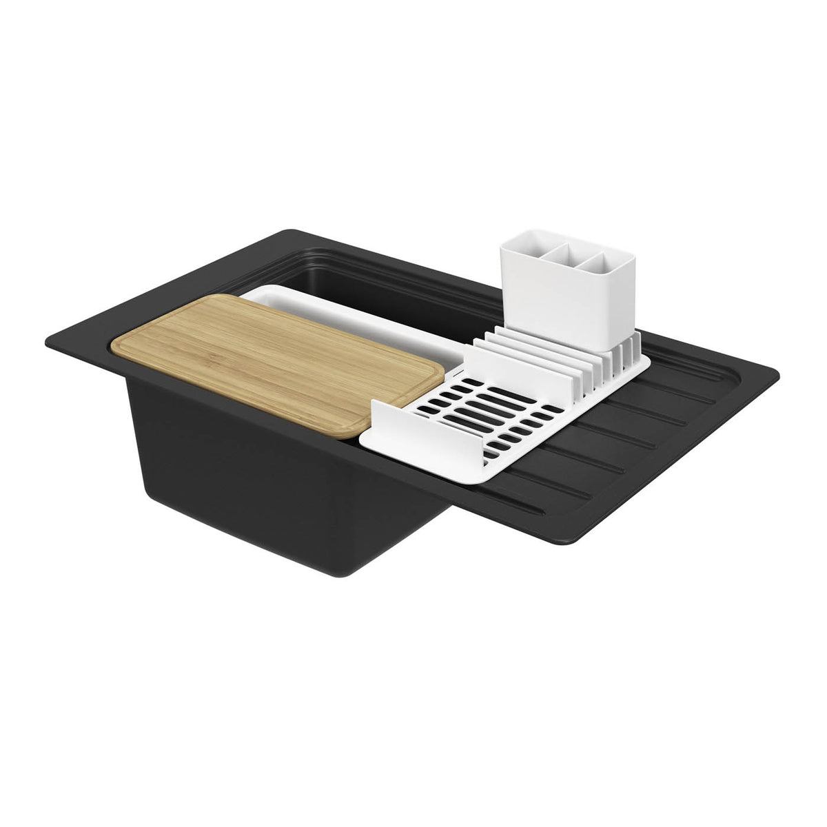 Kitchen Sink 1 Bowl Matt Black Composite Quartz Reversible Drainer Modern - Image 1