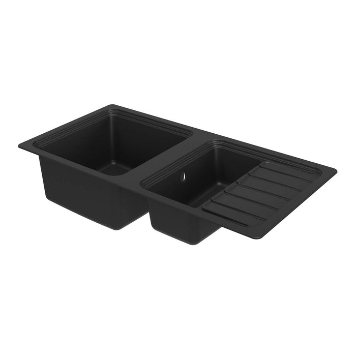 Kitchen Sink 1.5 Bowl and Drainer Black Granite Rectangular 515 x 1050mm - Image 3