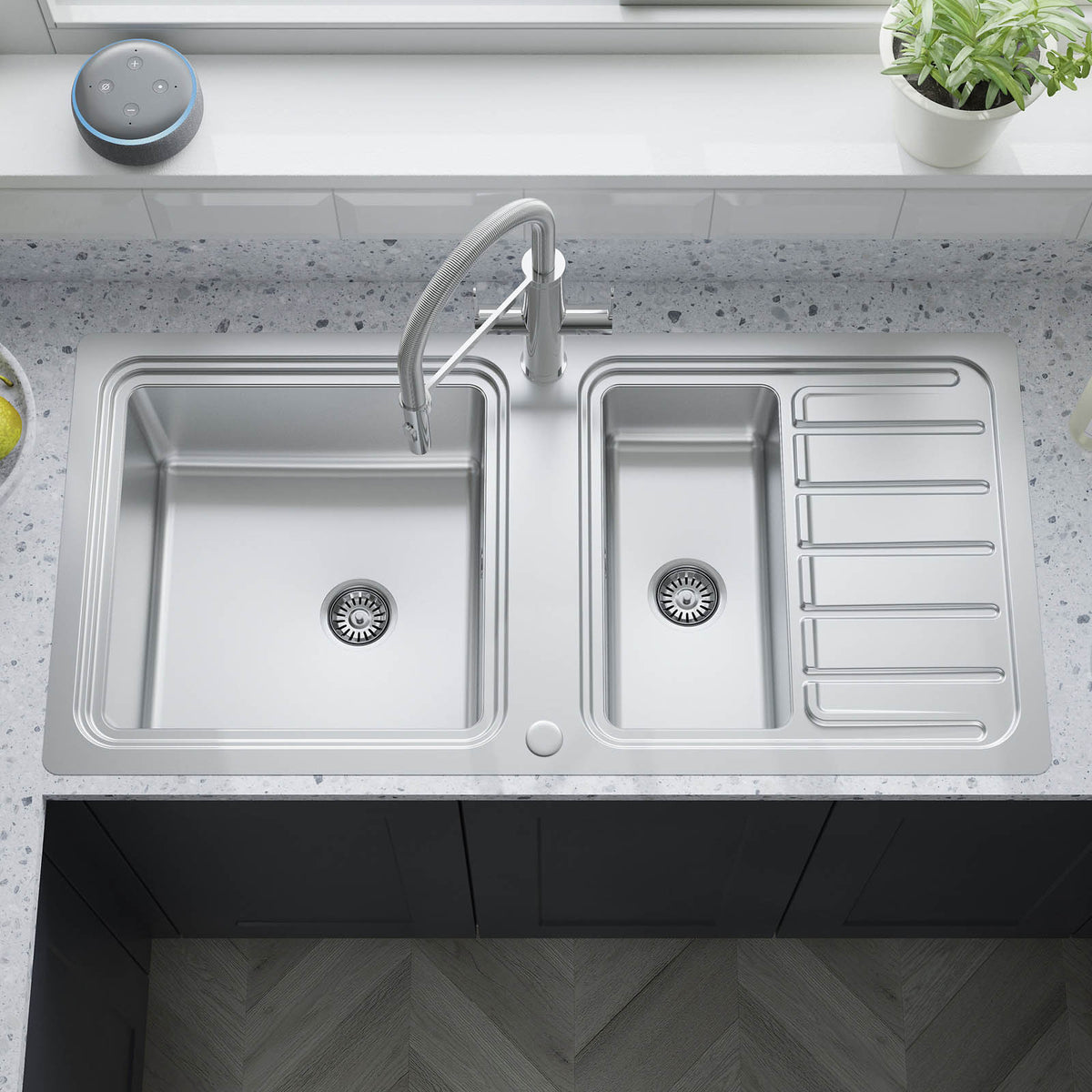 Kitchen Sink Stainless Steel 1.5 Bowl Rectangular Reversible Drainer Compact - Image 3