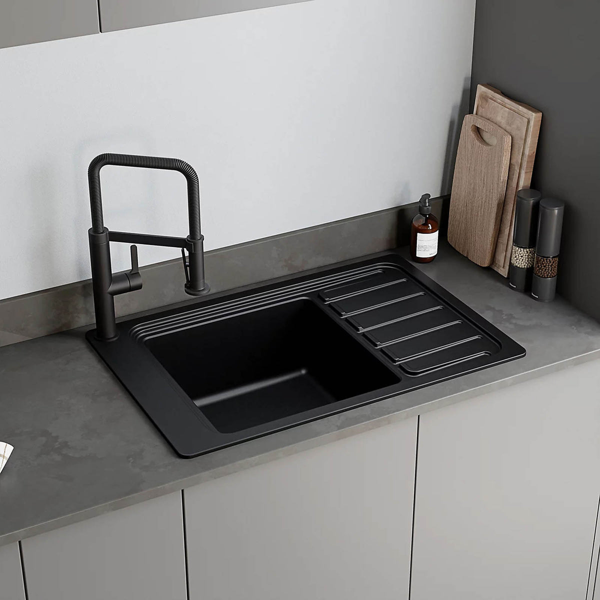 GoodHome Romesco Composite Quartz Sink Drainer Black 773x773mm - Image 6