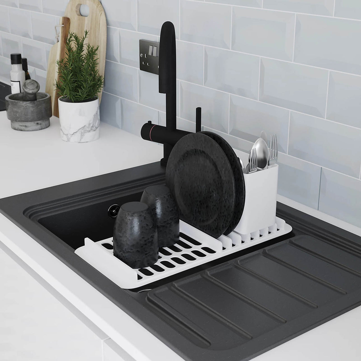 GoodHome Romesco Composite Quartz Sink Drainer Black 773x773mm - Image 7