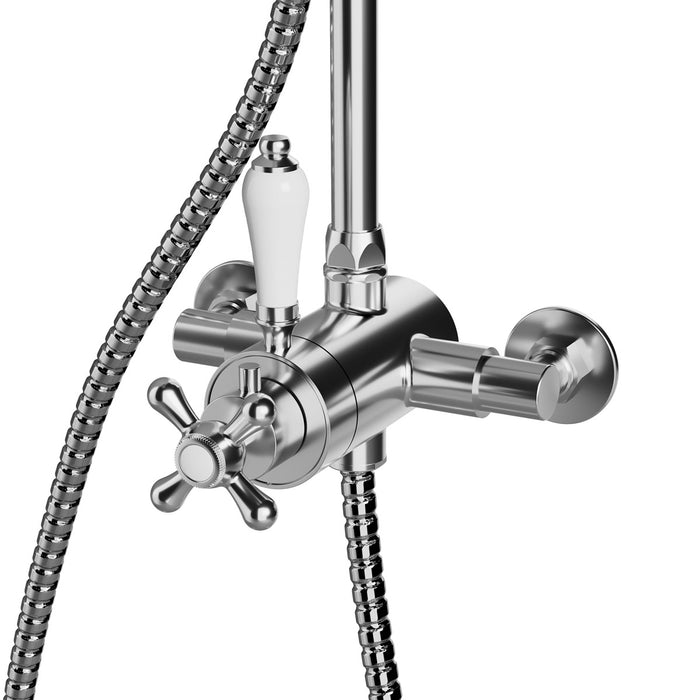 Mixer Shower Multi Round Head Twin Traditional Chrome Effect Thermostatic - Image 4