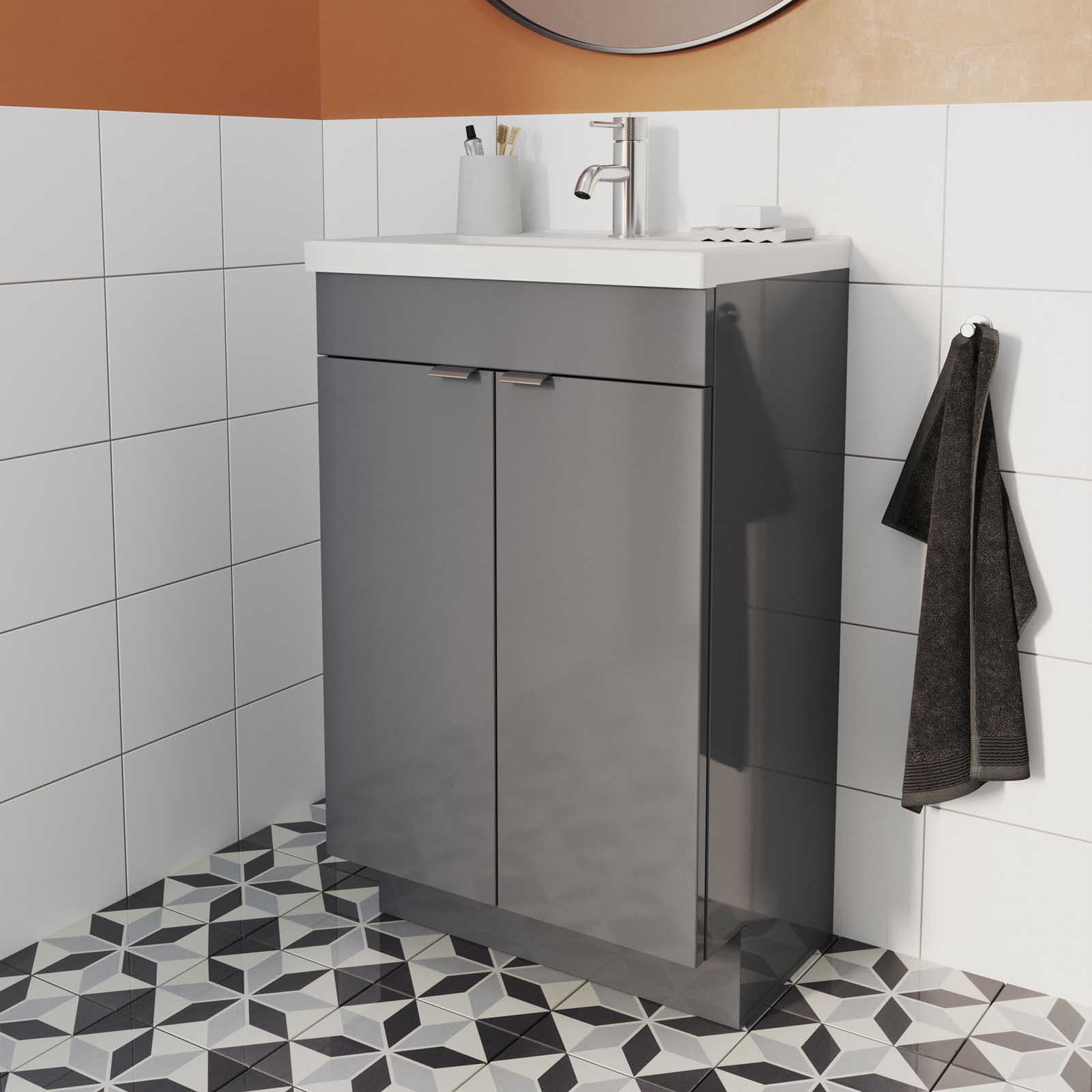 GoodHome Imandra Slimline Gloss Grey Double Bathroom Cabinet (H) 820mm (W) 500mm - Image 3