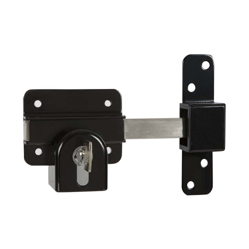 GateMate Barrel Gate Bolt Black Stainless Steel Euro Double Locking Long Throw - Image 1