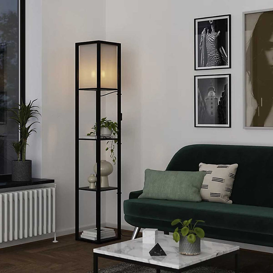 Floor Lamp Matt Black 4-Tier Display Shelf Hartland Rectangle Modern Bamboo - Image 2