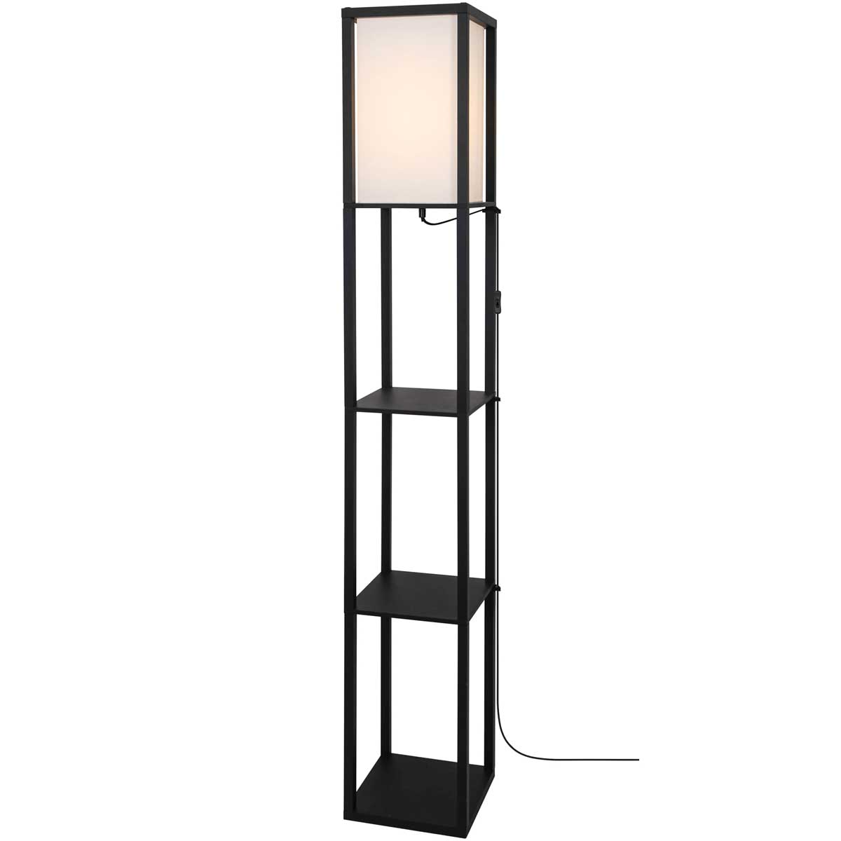 Floor Lamp Matt Black 4-Tier Display Shelf Hartland Rectangle Modern Bamboo - Image 3