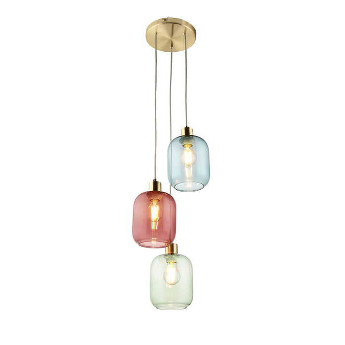 Pendant Ceiling Light Multi Arm 3 Way Modern Multicolour Glass Shades (Dia)280mm - Image 3