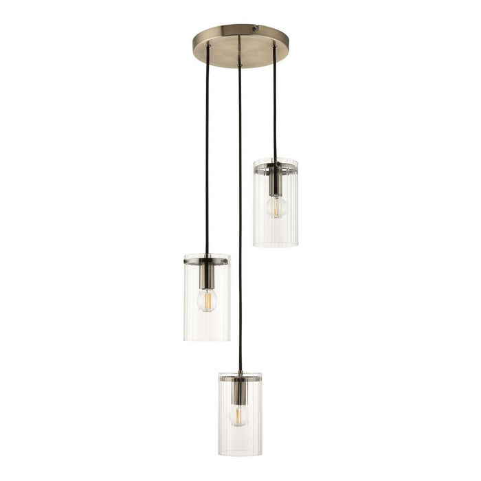 Pendant Ceiling Light 3 LED Lamp Ribbed Glass Steel Antique Brass (Dia)270mm - Image 2