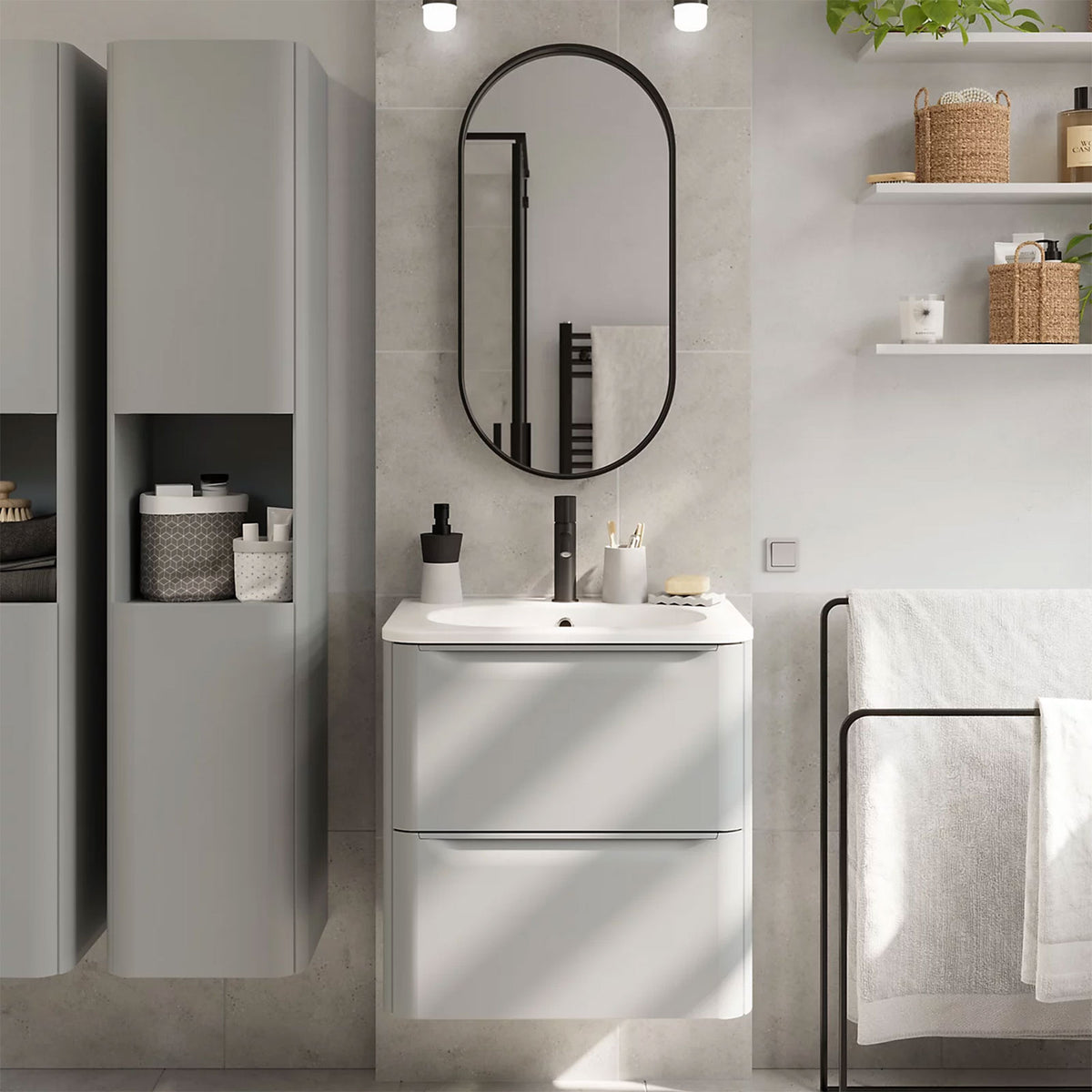 GoodHome Nevado Vanity Basin 60.4cm Satin White Rectangular Resin Sink - Image 4